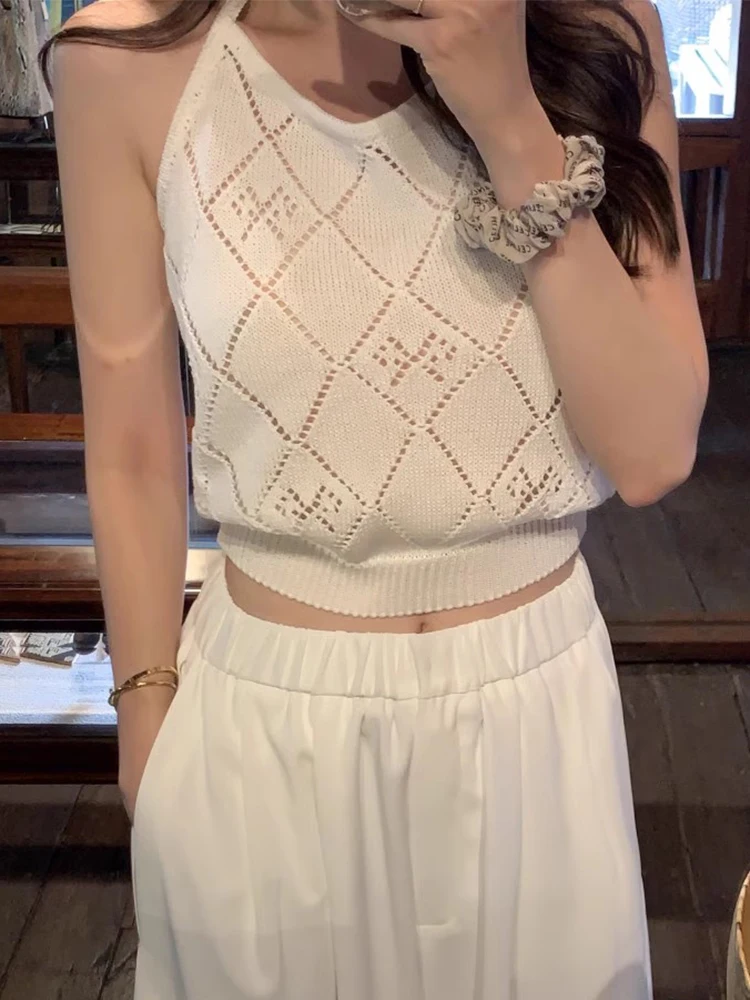 

Chic Summer Sexy Bal Design Versatile Hollow out Knot Ne Top Women's Knitted Sweater Casual Commute Sle Slim Fit
