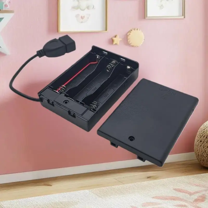 Durable USB Mini Battery Holder with Cover & Switch Perfect for Powering 4.5V LED Strip Lights, Requires 3 AA Batteries.