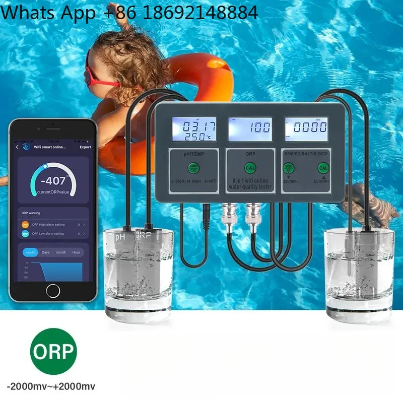 Eight-in-One WiFi Graffiti APP Water Quality Tester for Fish Tank Marine Aquaculture pH ORP Salinity Online Tester