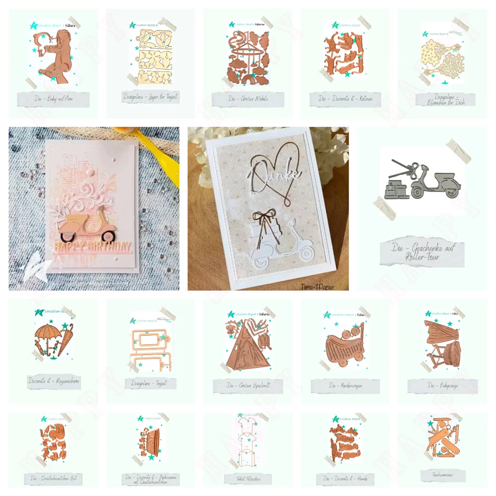 2025 New Metal Cutting Dies Scooter with gifts Cut Die Baby Mold Scrapbook Craft Decoration Embossing Template DIY Handmade
