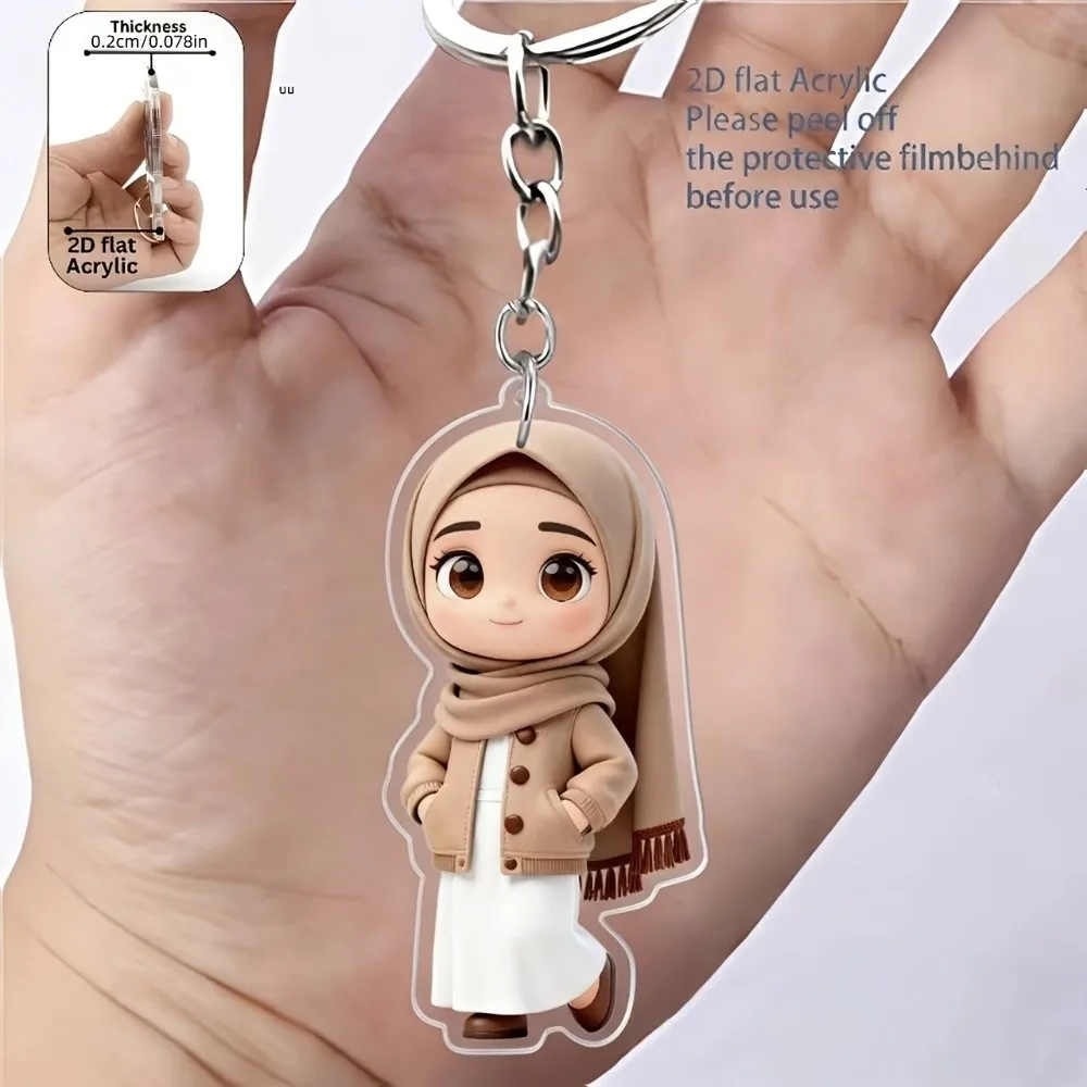 Acrylic Material Hijab Girl Keychain Cute Style Lightweight 2D Flat Design Keyring Backpack Decorations Small