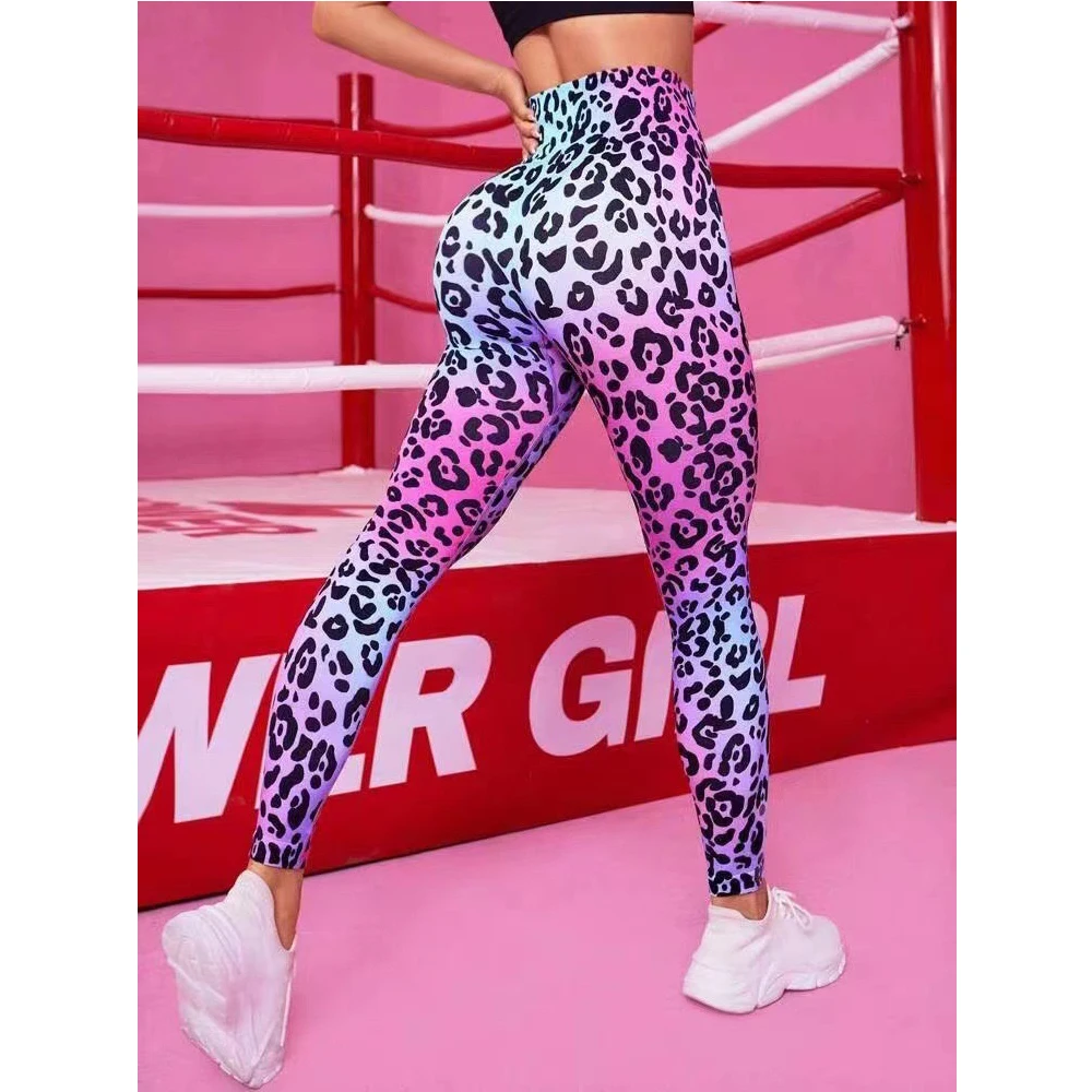 Trendy Leopard Print Yoga Leggings Sexy Neon Push Up Pants Cute Elastic Leggings Female Custom Fitness Workout Sports Leggings