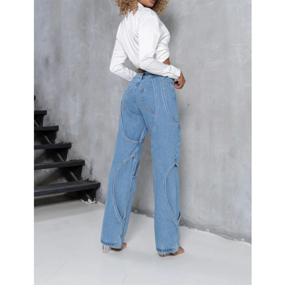 New Casual Floor Mopping Pants Hollow Design Loose Jeans for Solid Color Retro Work Jeans Clothes Women Y2k Wide Leg Pants ﻿