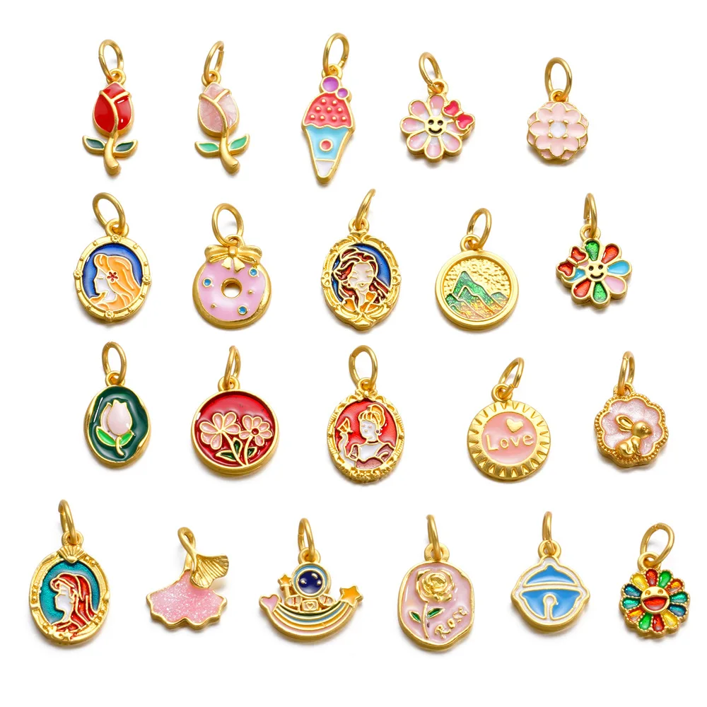 1PCS Gufa Sha Jin Drip Oil Accessories Food Ice Cream Cake Enamel Charms For Jewelry Making Supplies Pendant Chinese Gold Color