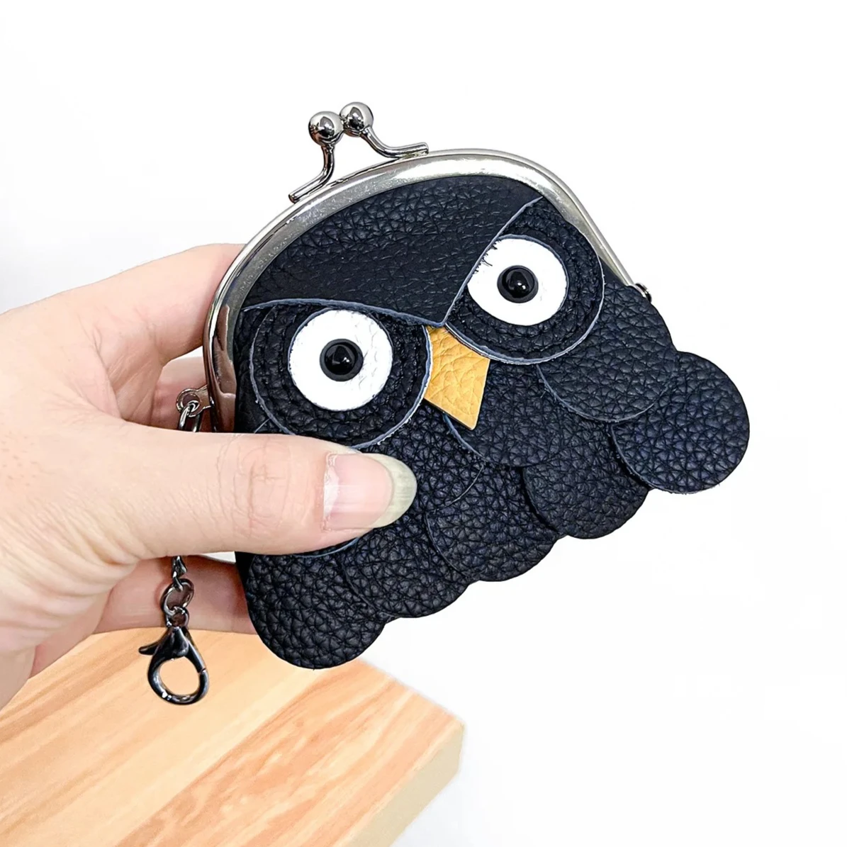 

Кожаный кошелек для монет 3D с совой - многоцветный мини-кошелек, чехол для монет с застежкой-поцелуем и съемной подвесной пряжкой для ключей