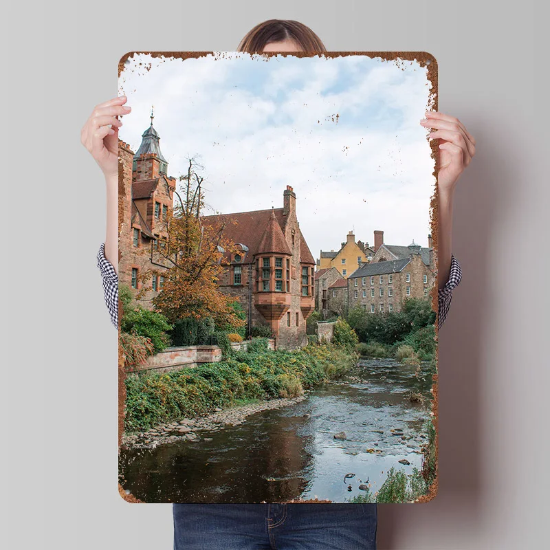 Edinburgh Water of Leith Walkway Printed Poster Customized Retro Wall Art Vintage Metal Tin Signs for Bathroom Decor House Home