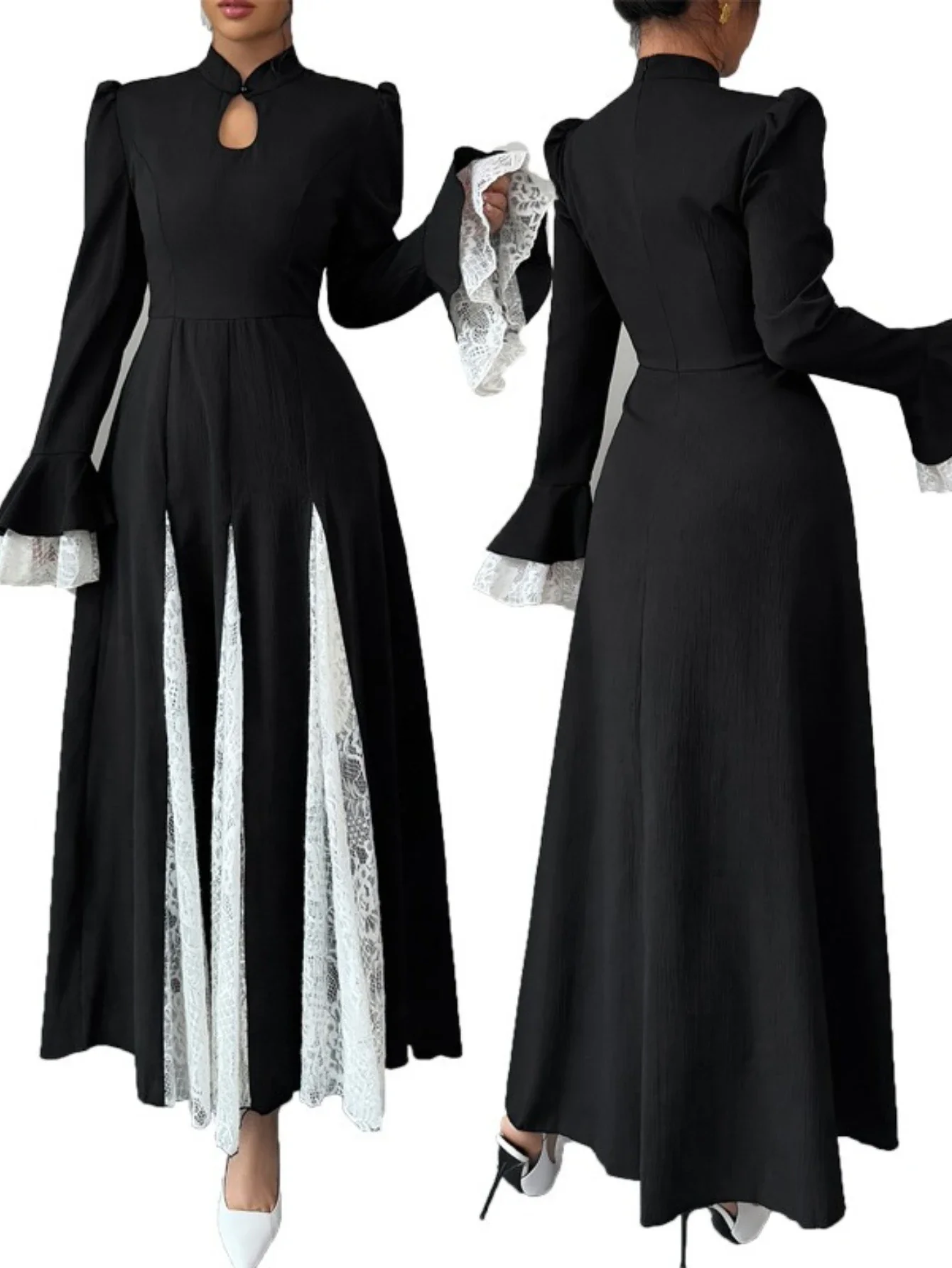 

Women Dress Abaya Flare Sleeve Lace Muslim Party Dresses Dubai Jalabiya Kaftan Morocco Vestidos Arab Long Robe Ramadan 2025