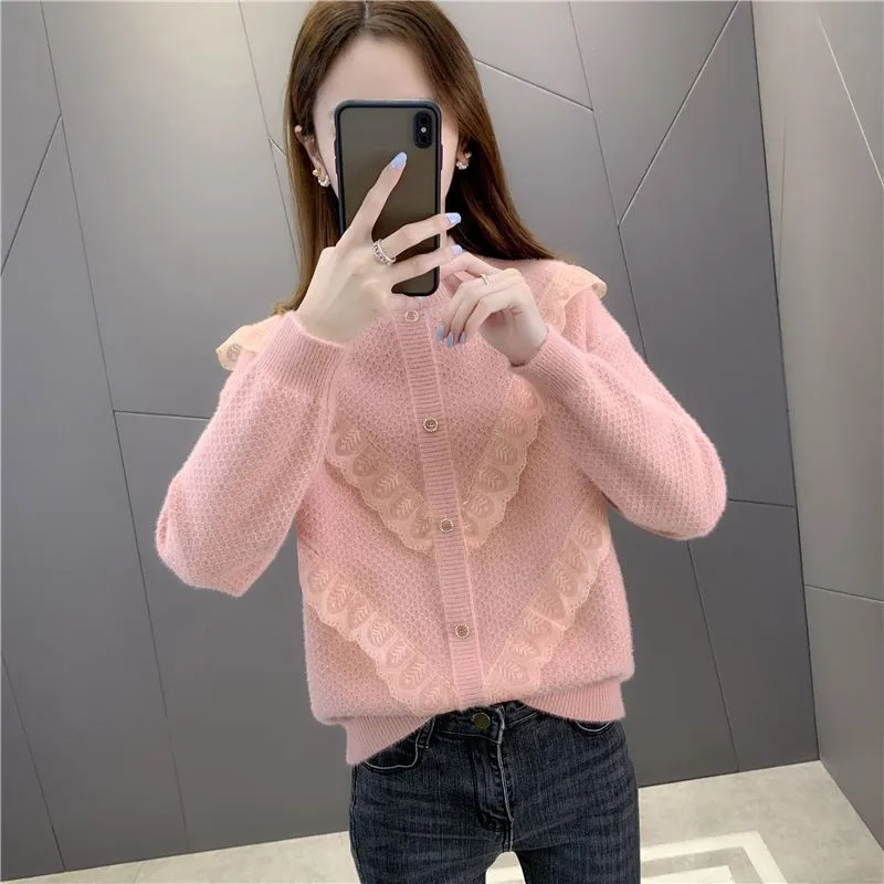 Ladies Short Mink Velvet Sweater Coat 2024 Autumn Winter New Women's Pullover Explosions Lace Coats Base Shirt Shirt Knitwear