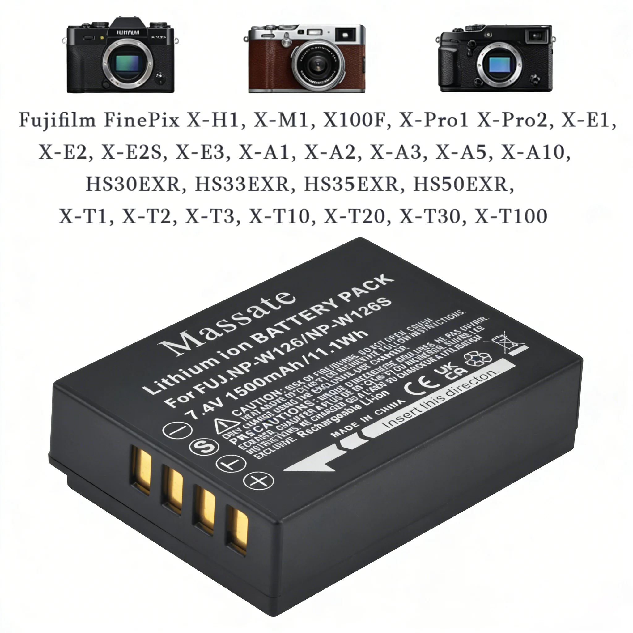Massate NP-W126/NP-W235 NP-W126S NPW235 Replacement Battery for Fujifilm X-T30 X-T4 X-T5 X-H2S X-Pro3 X-S20 X100V X-T200 Cameras