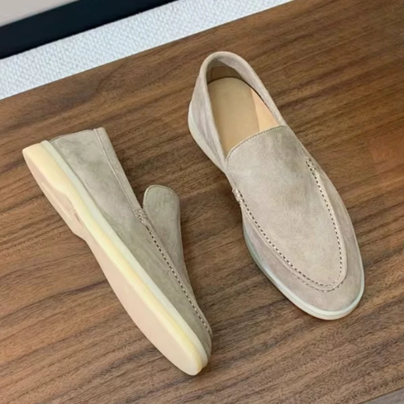 

Unisex All genuine leather loafer Sheepskin suede Flat casual women's shoes Men's walking driving shoes