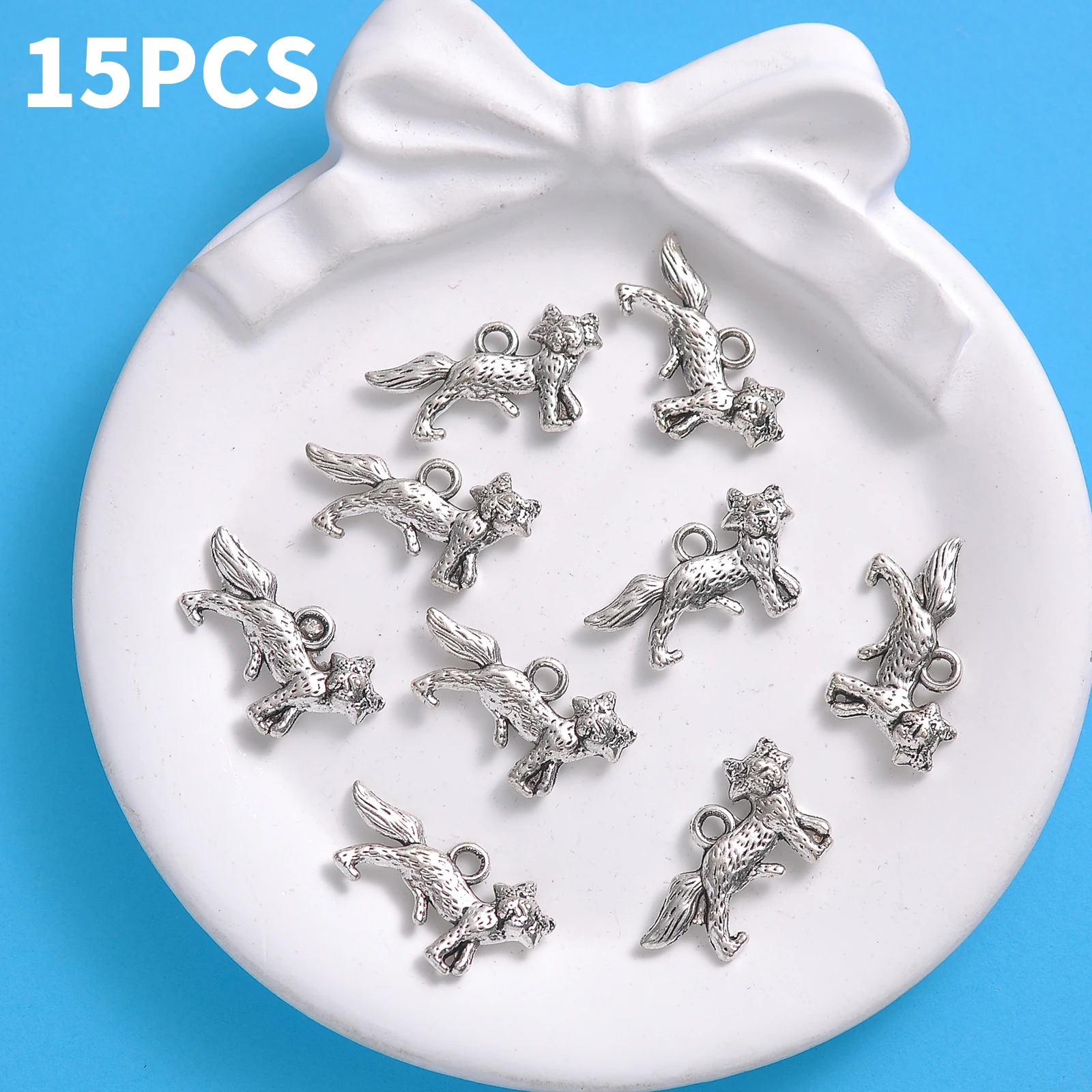15-Piece Set of Forest-Themed Handmade Accessories, Single-Circle Handmade Fox Charms, Suitable for DIY Bracelets, Necklaces, and Earrings, Natural Forest-Style Jewelry DIY Basic Handmade Materials