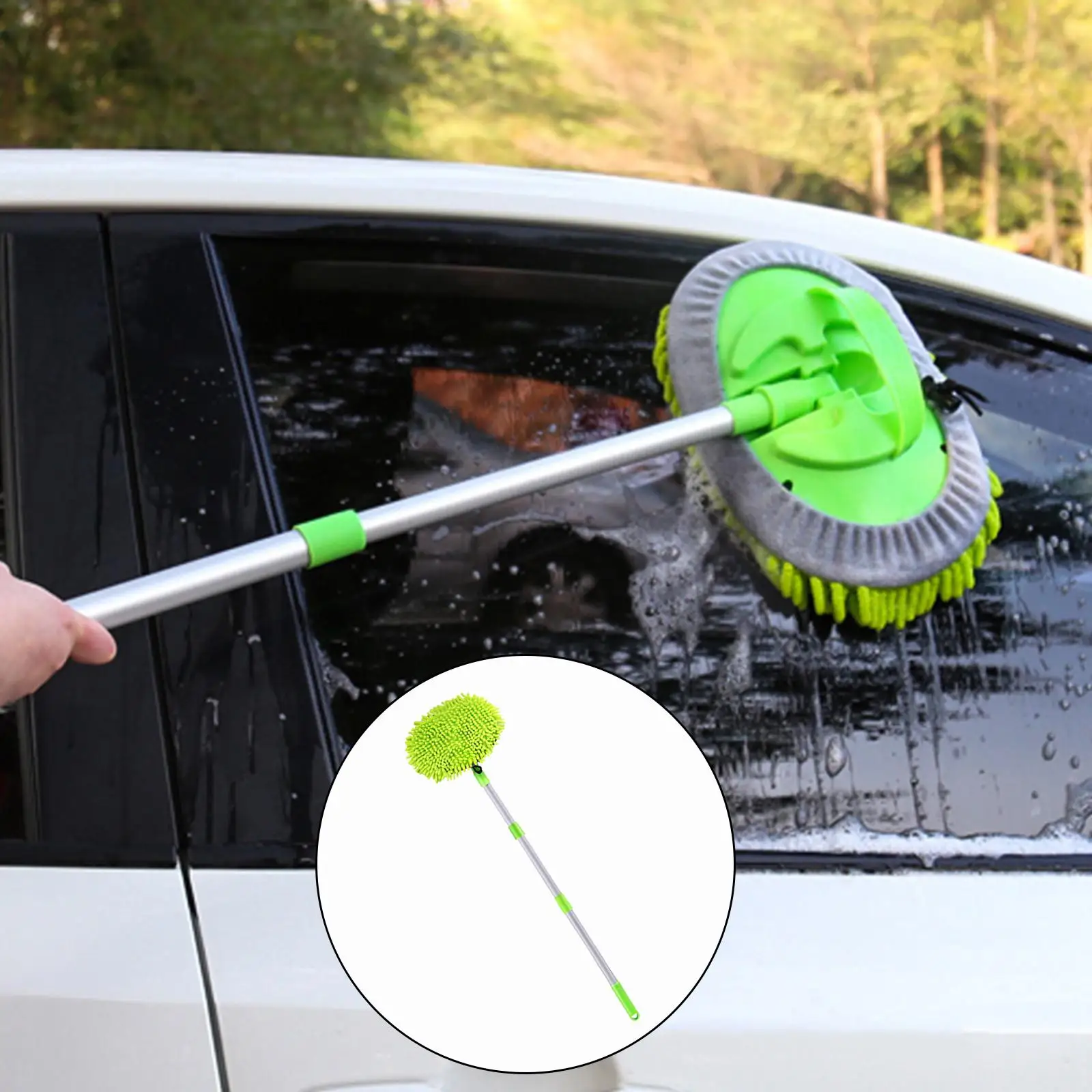 Car Washing Mop Kit with Long Handle Microfiber Car Cleaning Brush Kit Telescoping Car Washing Brush Mop Kit Scratch Free