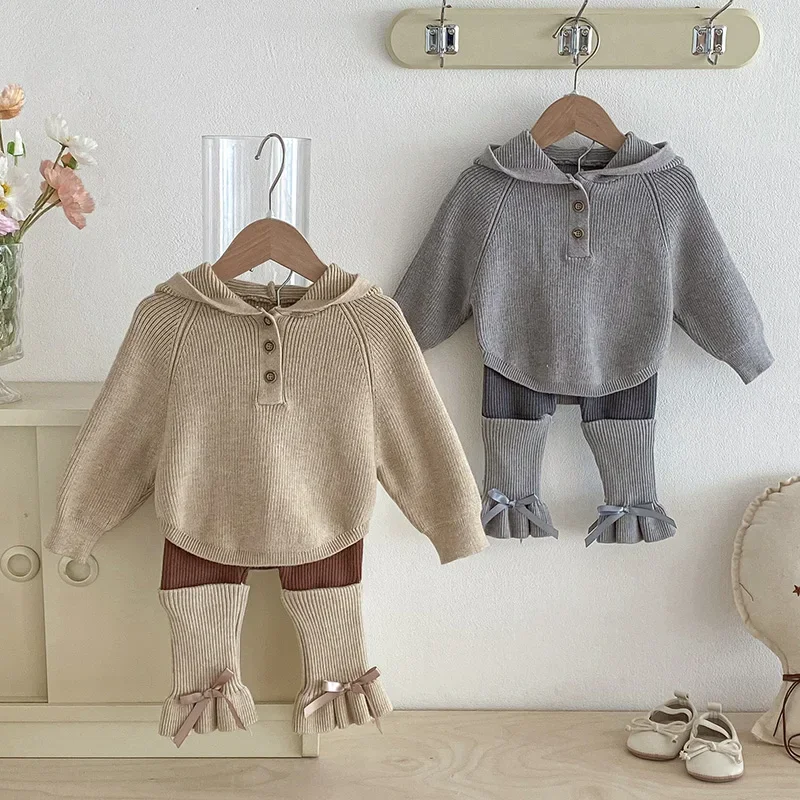 

2026 New Spring Children knitted Clothes Set 0-4Yrs Toddler Baby Girl Clothes Suit Long Sleeved Knitted Pullover Sweater+Pants