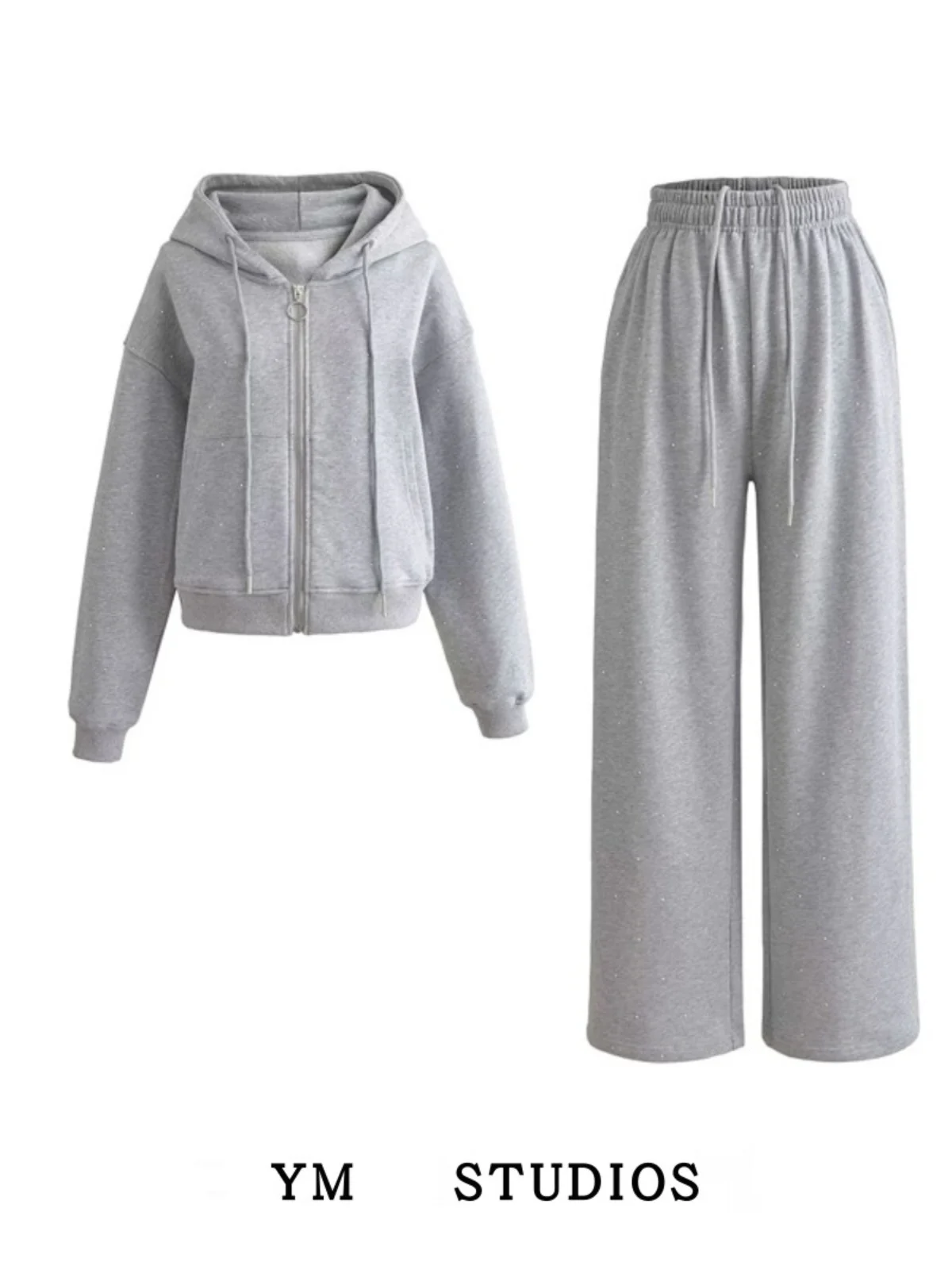 

Американский тяжелый женский свитер на молнии, длинные брюки, комплект широких брюк со звездами, весенний комплект Faion