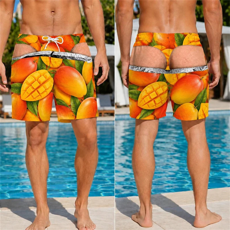 Funny Fruit-themed Men Swim Trunks For Boyfriend Husband 3D Print Fake Buttock Pattern Beach Party Board Shorts Novel Gifts New