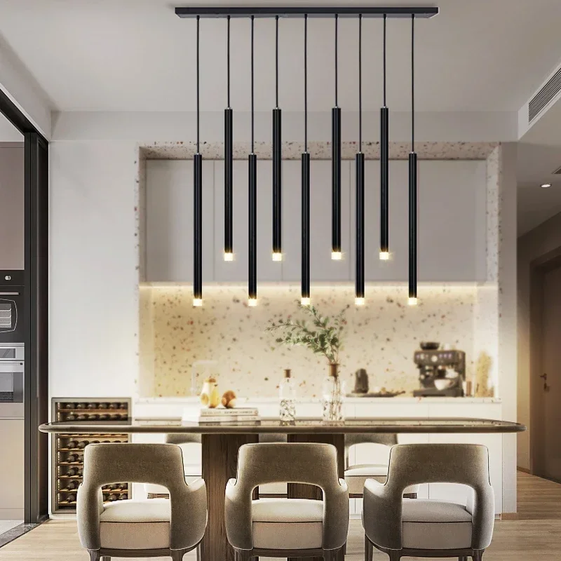 

Lamp Modern Pendant Lighting Linear Chandeliers LED Pendant Lights Kitchen Island With Matte Black Finish And Acrylic Shades