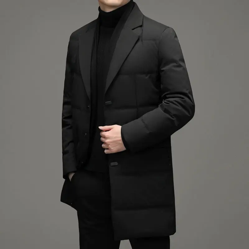 

Мужской пуховик средней и длинной длины с воротником-стойкой, утепленный, в корейском стиле, для мужчин среднего и молодого возраста, с наполнителем из белого утиного пуха