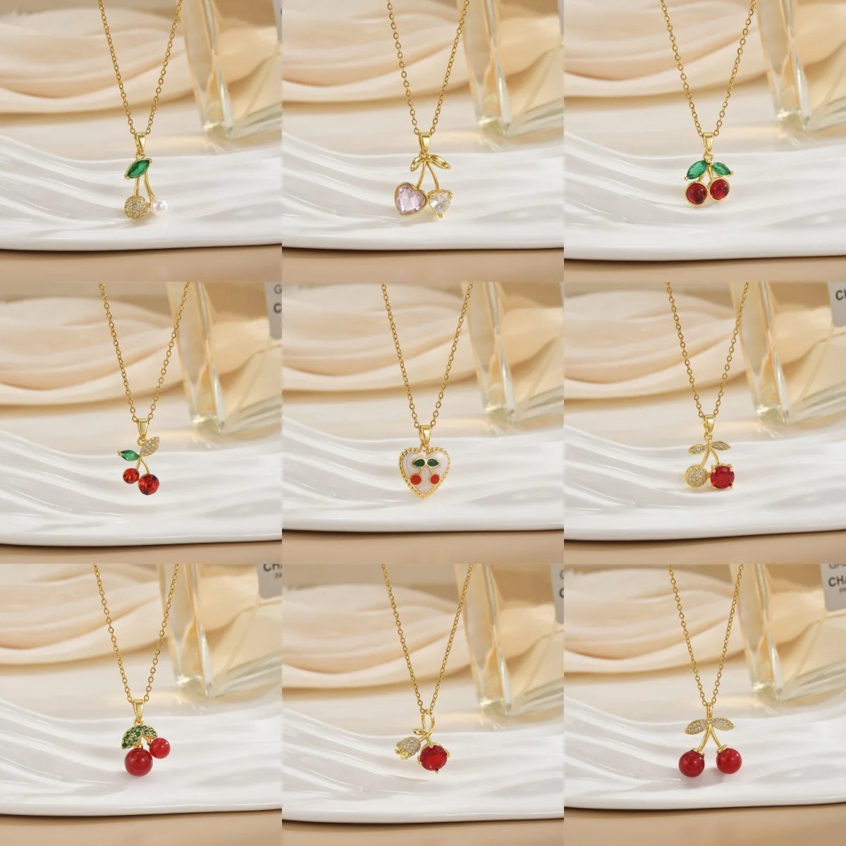 

Women Red Cherry Pendant Necklace Light Luxury Clavicle Chain Gold Color Tarnish Resistant Titanium Steel Jewelry