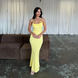 Msikoods Yellow Simple Prom Gowns Satin Evening Dresses Prom Dress 2024 Modern Celebrity Gown Outfit Mermaid Party Dress