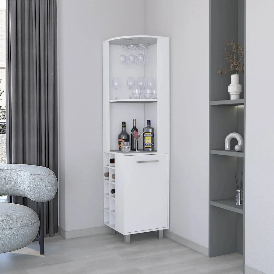

Белый угловой барный шкаф с держателем для стаканов и винной полкой для хранения на кухне и в гостиной, современный минималистичный дизайн, прочный МДФ, размер M