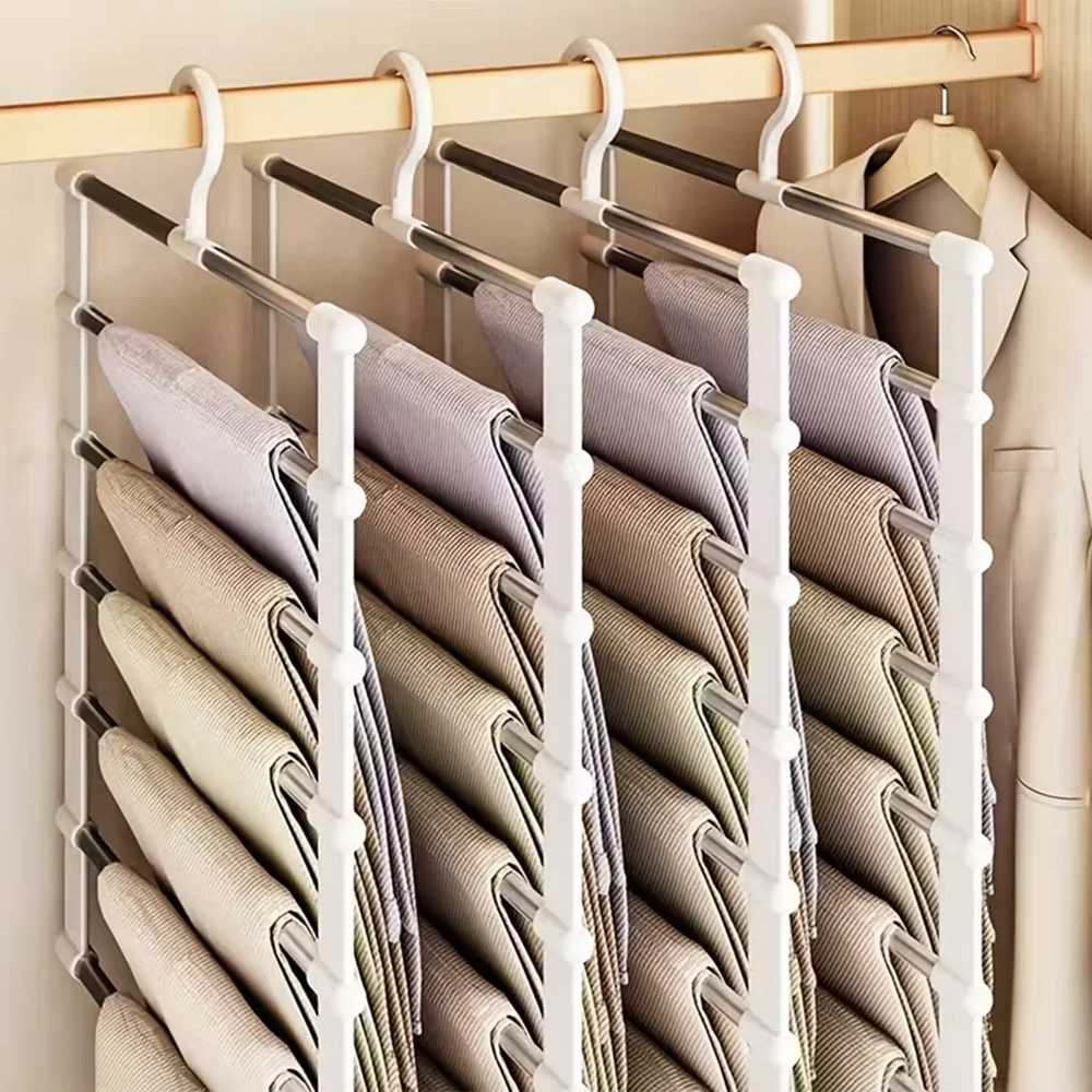 Foldable Multi-Tier Trouser Rack Wardrobe Storage Organizer Space Saving Hanger for Home Bedroom Closet and Retail Display