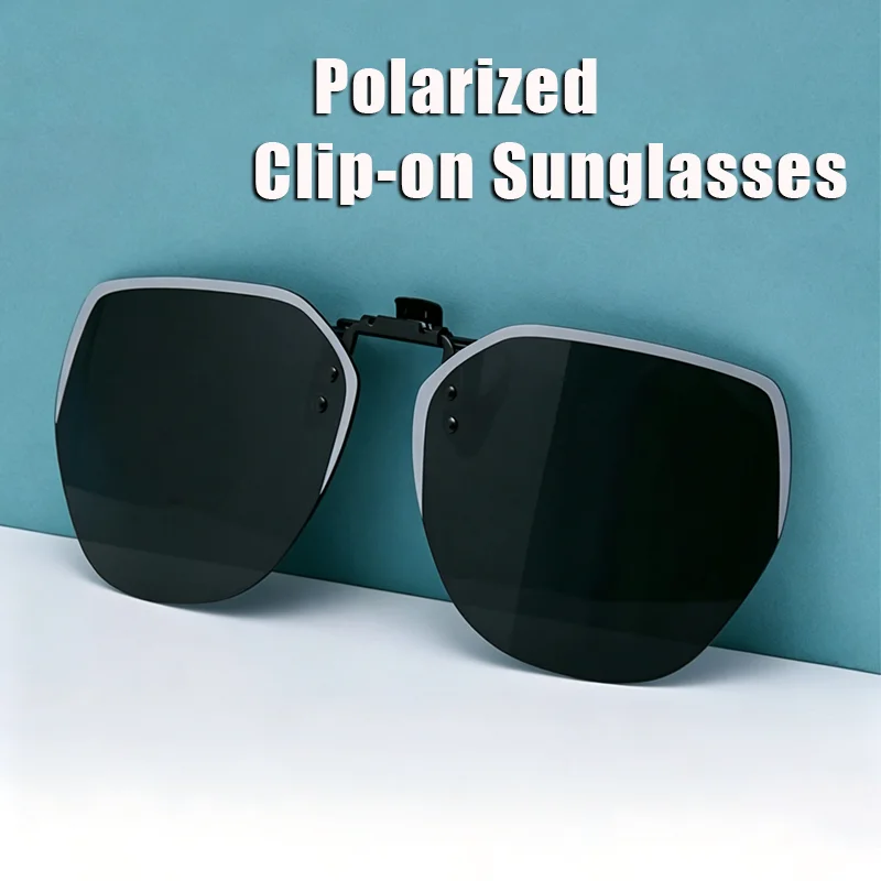 2026 New Polarized Clip-on Sunglasses Large Square Rimless Polygonal Lens Anti Glare Flip-up Sun Glasses Classic Driving Shades