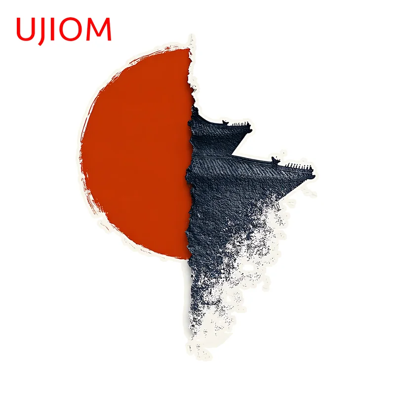 UJIOM Construction With Red Sun Graphics Wall Sticker Enchanting Unique Scratch Proof Decal Suitable For Computer Case Decor