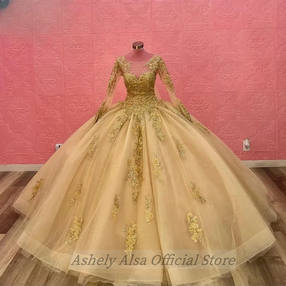 Vestido De quinceañera De manga larga con encaje, atuendo De baile De estilo árabe saudita, imagen Real, ilusión, dulce, 16, 15 años, nuevo