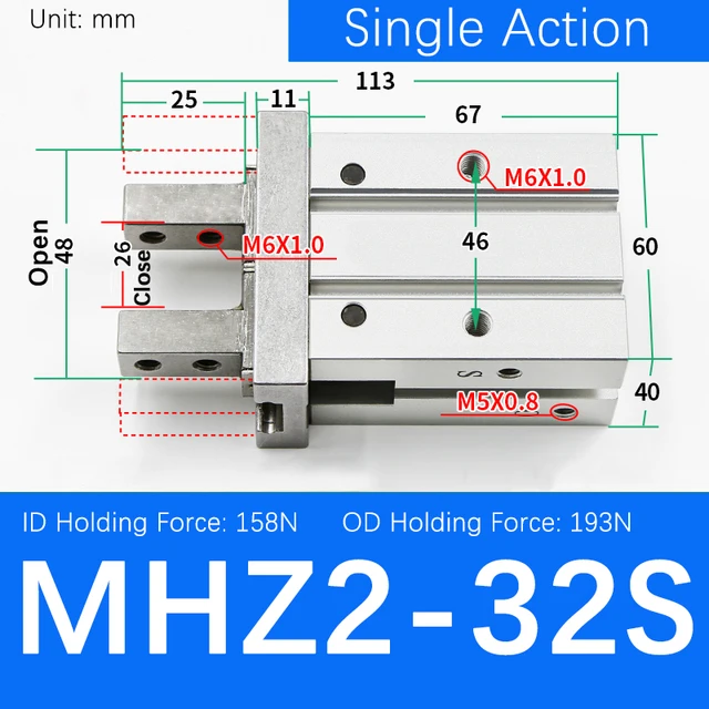 HURRISE Vérin Pneumatique MHZ2 Cylindre à Doigt Pneumatique En Acier à