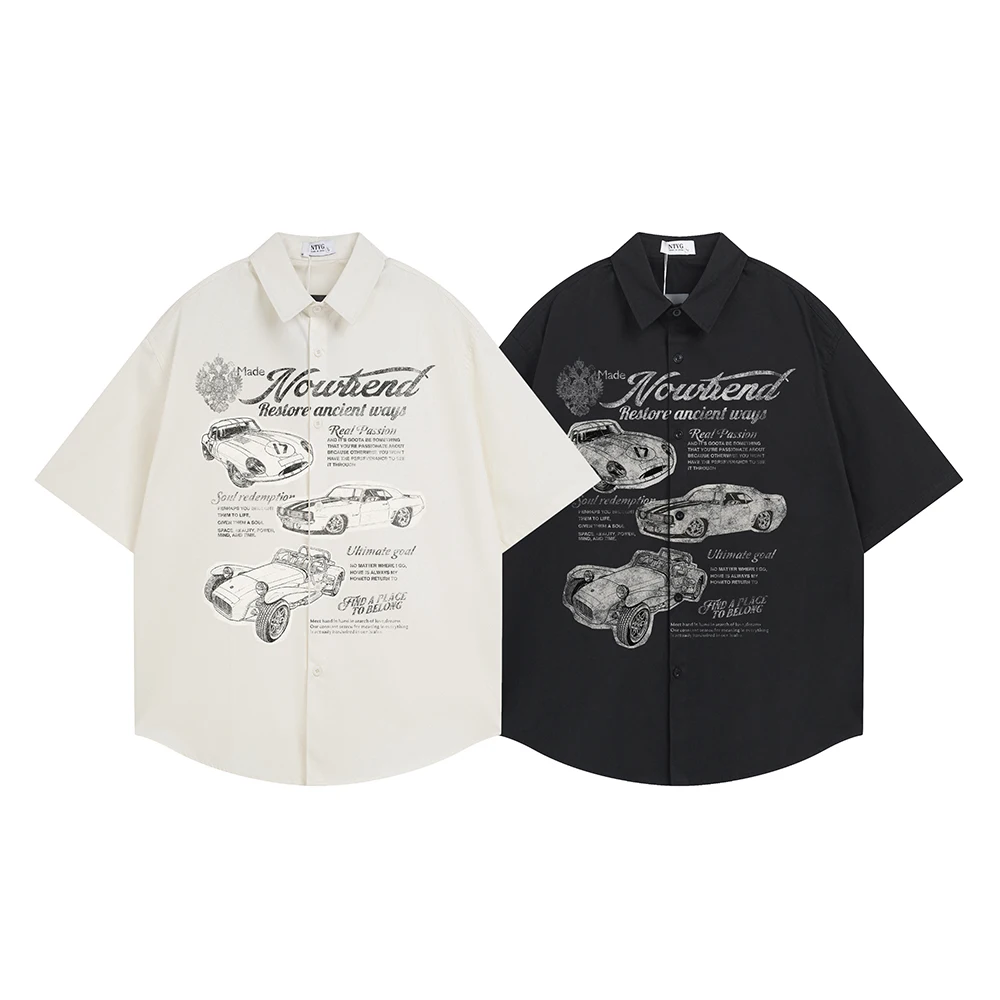 Streetwear Hip Hop Men's Shirts Y2k Designer Tops Korean Fashion Men's Clothing 2026 Summer Oversized Cotton Short Sleeve Shirt