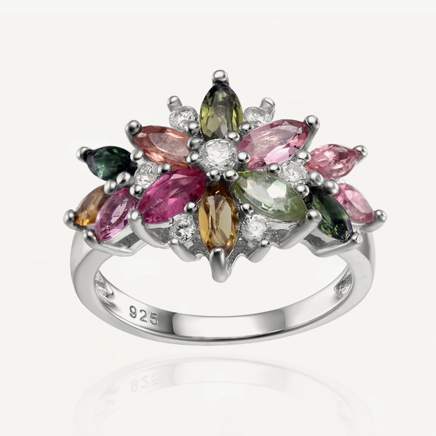 

GEM'S BALLET Natural Multicolor Tourmaline Flower Ring Real 925 Sterling Silver Gemstone Rings For Women Fine Jewelry