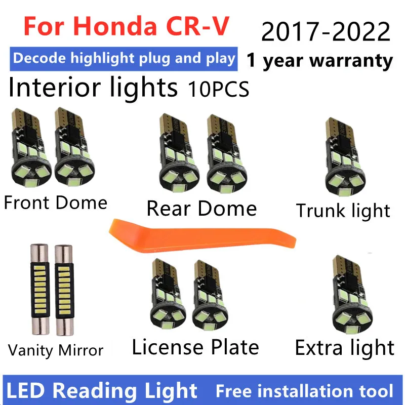 For Honda CR-V CRV 2017 18 19 20 21 2022 LED Interior Light Bulb Kit Canbus Car Reading Dome Trunk Vehicle Indoor Lamp