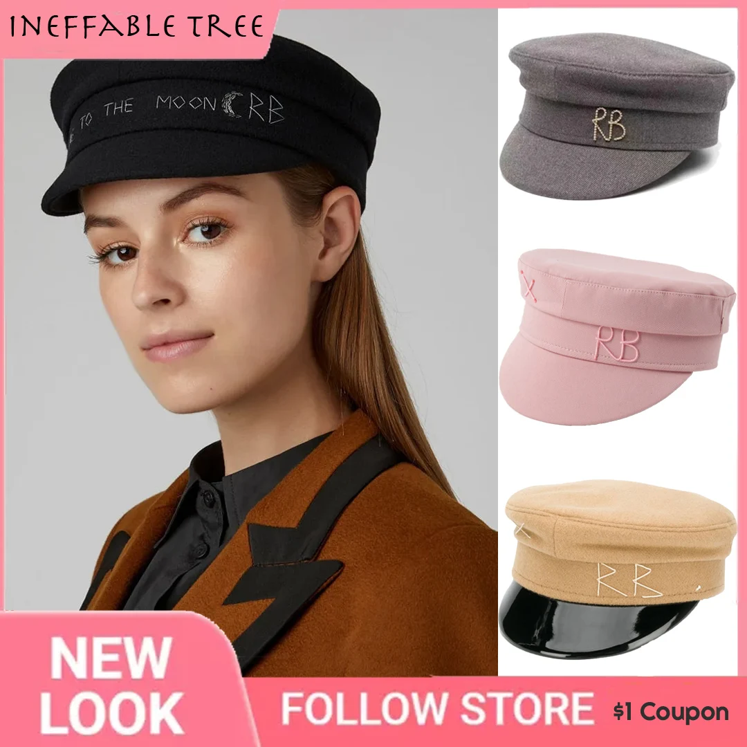 Brand Collection Winter Chic PU Hats for Women Newsboy Flat Thick Warm Letter Militray Caps British Vintage Visor Cap Bonnet