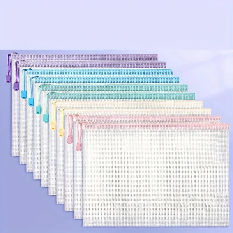 10pcs A4 Transparent File Folders Multicolor  Classroom OfficeDocuments Organization Zipper Locking Storage Bags School Supplies