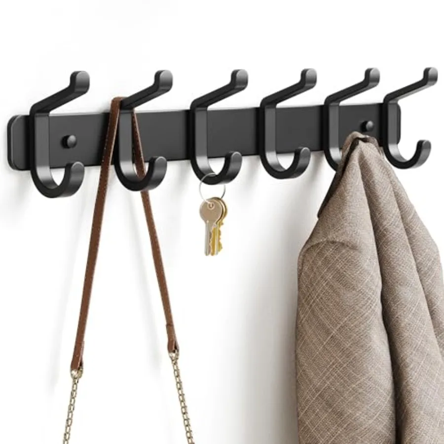 

Coat Rack Wall Mounted Heavy-Duty: Metal Coat Hanger 6 Hooks for Hanging Hat, Clothes, Robe, Keys, Backpack, Bathroom Towels, J