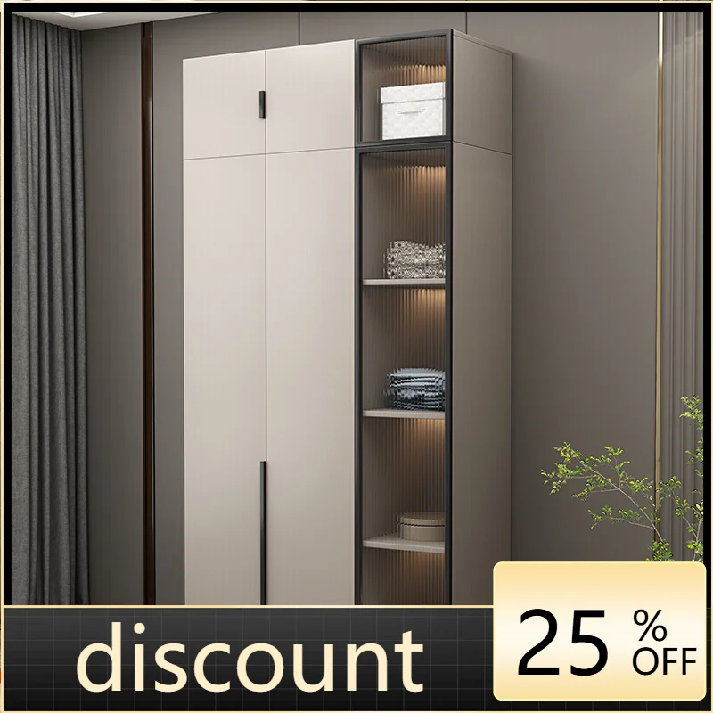 LH Home Bedroom Solid Wood Storage Wardrobe Glass Double Door Combination Cabinet