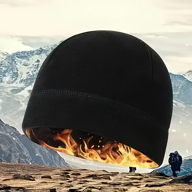 Winter Cycling Skull Cap Thickened Polar Fleece Windproof Riding Cap Unisex Anti-Cold Outdoor Skiing Snowboard Hiking Beanie