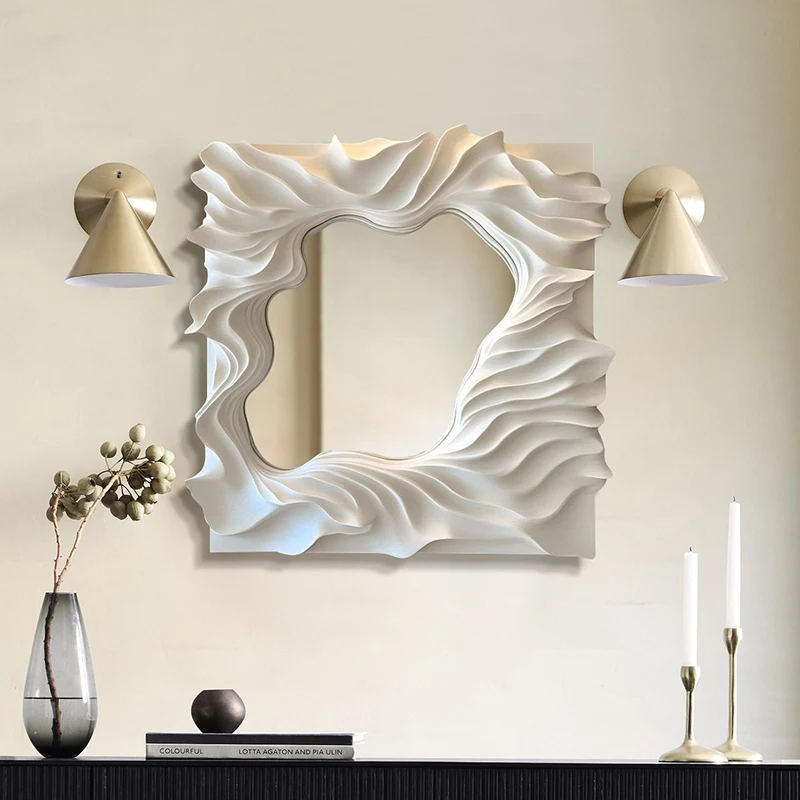 Bathroom mirror Cream wind special-shaped makeup mirror Bathroom wall-mounted vanity mirror Art dining side porch decorative