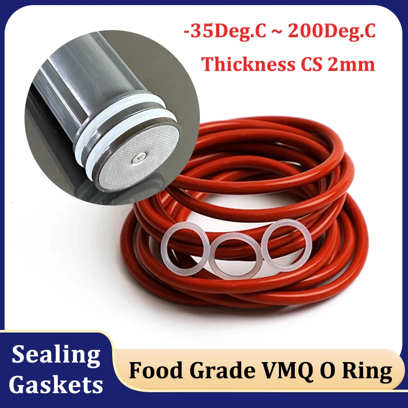 

10/50Pcs CS 2mm Red/White VMQ O Rings Gasket OD 5mm ~ 100mm Food Grade Silicone Seal Washer Waterproof Insulation Rubber Spacer
