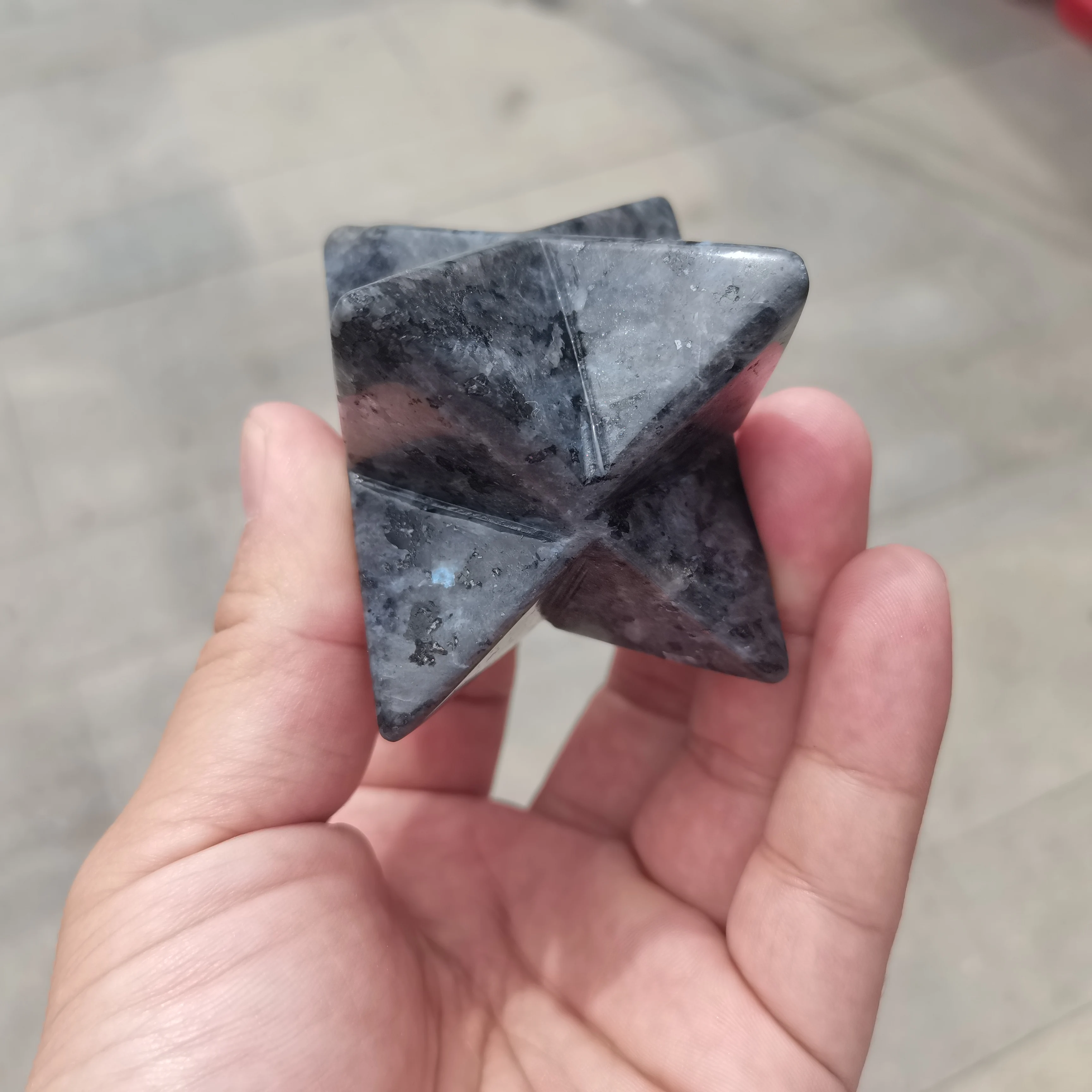 6cm Natural Blue amphibolite merkaba Star Merkaba Carved Crystal Hexagonal Stone Ornaments Wiccan Reiki Healing Energy Wand Gems