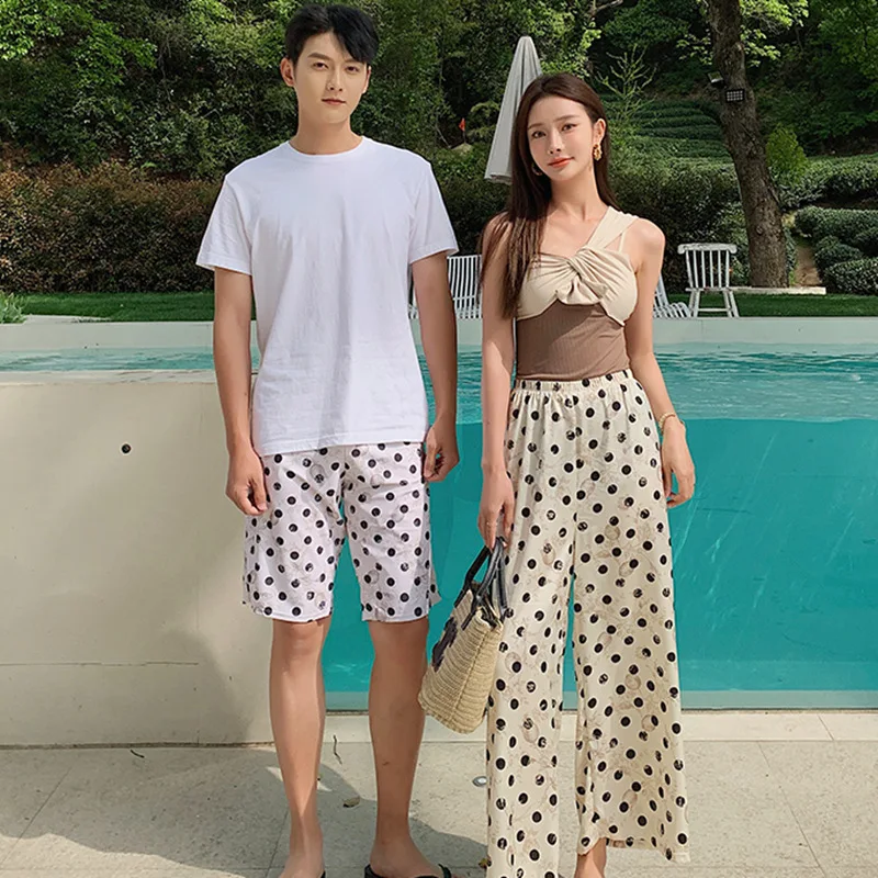 

New sexy one-piece bikini swimsuit, women's beach wide leg pants skirt, conservative coverage, slimming couple swimsuit