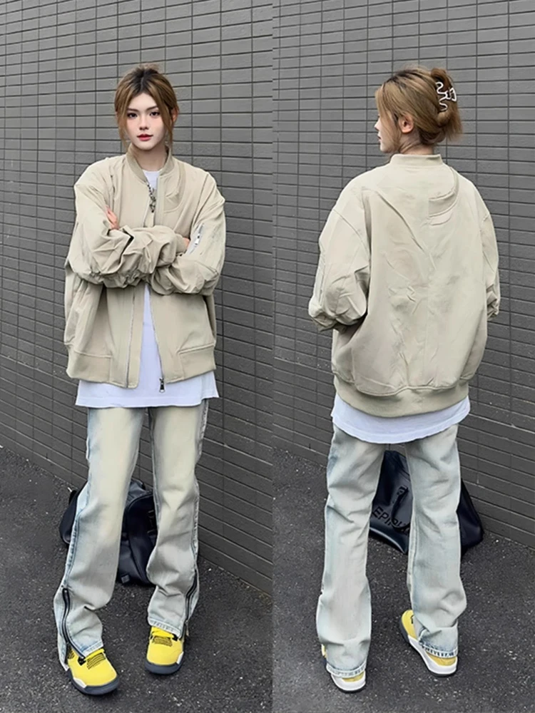 

Американский ретро Vibe Pilot Jaet, весенне-осенняя уличная рабочая одежда, бейсбольное пальто на молнии, длинное пальто свободного покроя