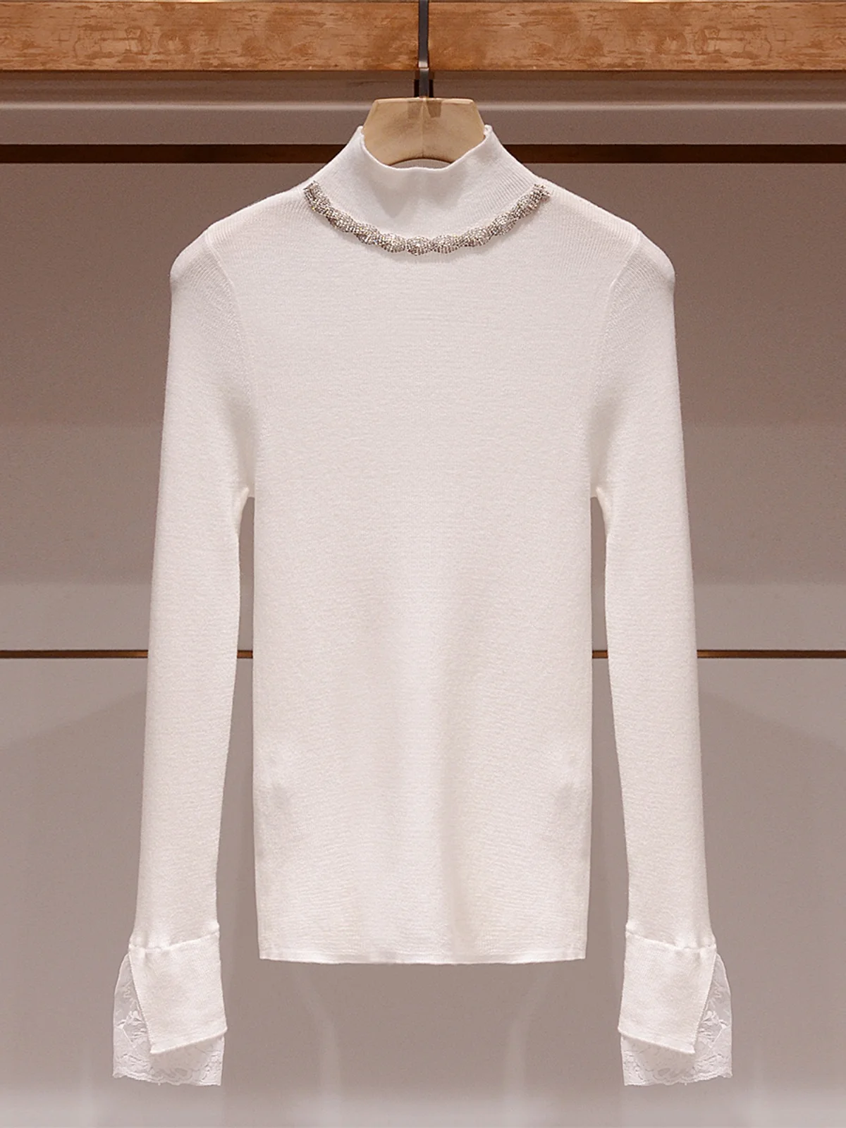 

Женская облегающая вязаная шерстяная термокофта с высоким воротником и стразами JOOva Commute Ele Sle, новинка зимы