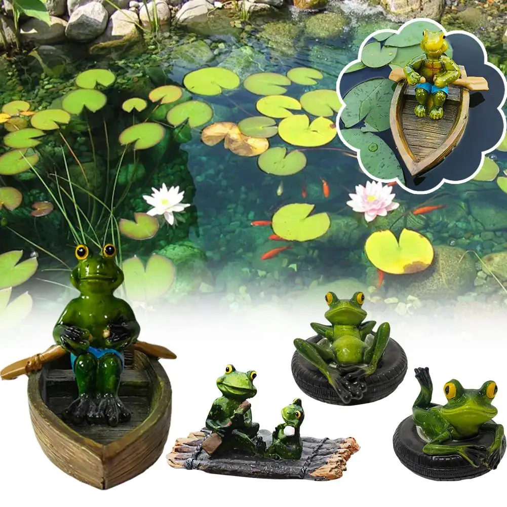 Animales flotantes, adornos de plantas de resina, ranas, tortugas, estanques artesanales, regalos de simulación, decoración de jardín, piscina multifunción D2U6