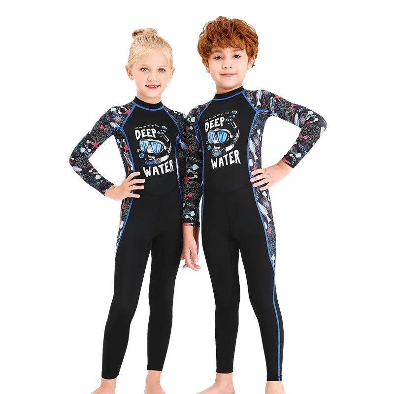 2024 Print One Piece Bathing Clothes Long Sleeve Baby Boy Wetsuit Quick Dry Letter Children Swimsuit Outdoor Sport Girl Swimwear