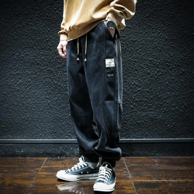 Men Loose Fit Streetwear Harem Jeans American Style Tapered Leg Cargo Pants Autumn Winter Casual Cotton Trousers