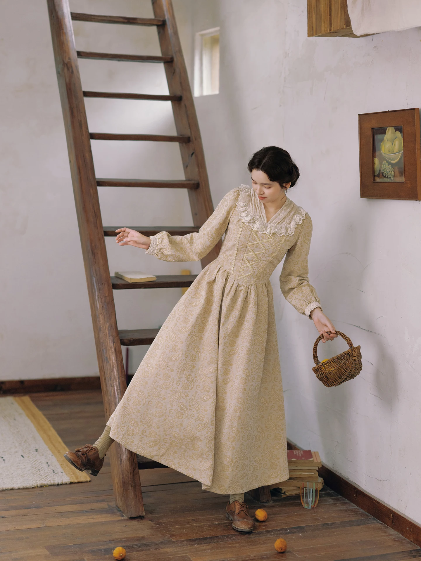 TIYIHAILEY, весенне-осеннее женское жаккардовое хлопковое платье с длинными рукавами, длинное макси-женское платье S-XL, винтажное платье с высокой талией 2025, лоскутное платье с v-образным вырезом