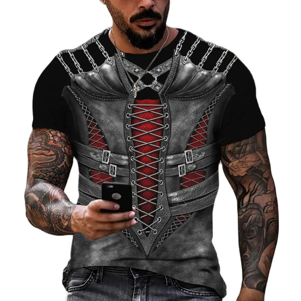 Vintage T-Shirts For Men 3D Medieval Armor Print Short Sleeve Tops Summer Funny T Shirt Loose Oversized Tee Shirt Men Clothing