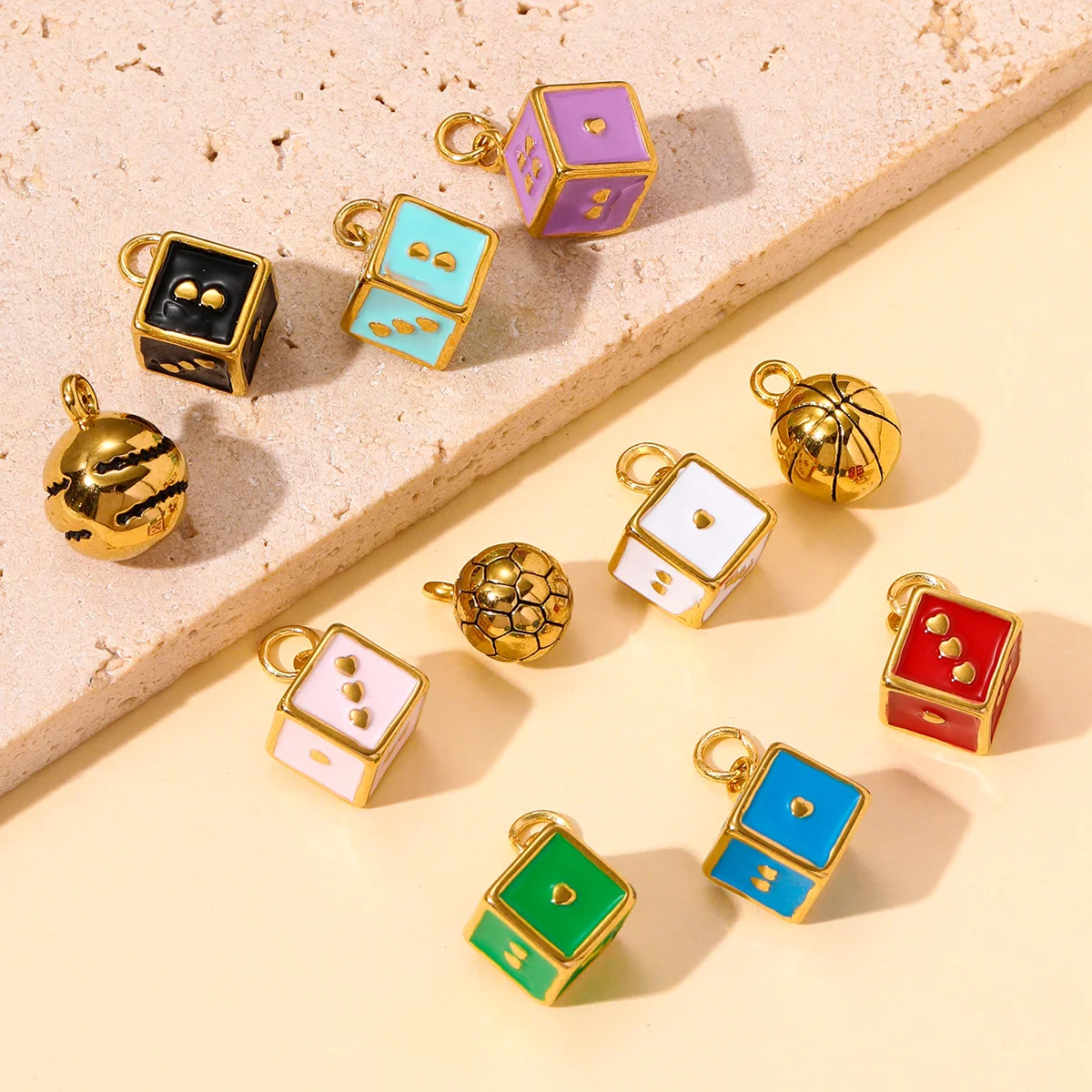 3pcs/Lot Stainless Steel Baseball Football Basketball Diy Charms Enamel Ename Dice Necklace Pendants Women Sports Style Jewelry