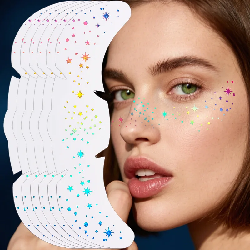 6pcs Hot Stamping Freckles Temporary Tattoo Stickers for Party Patches Metallic Golden Silver Fake Face Stickers Face Makeup